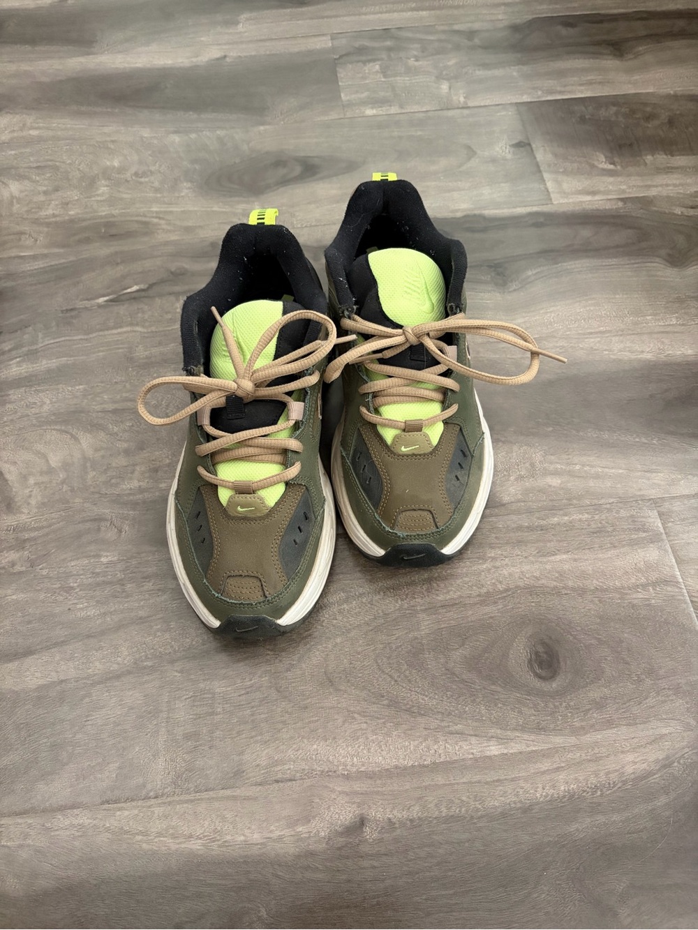 Nike Olive Green Sneakers with Neon Lime Accents